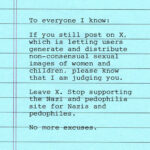 To everyone I know: If you still post on X, which is allowing users to generate and distribute non-consensual sexual images of women and children, please know that I am judging you. Leave X. Stop supporting the Nazi and pedophilia site for Nazis and pedophiles. No more excuses.