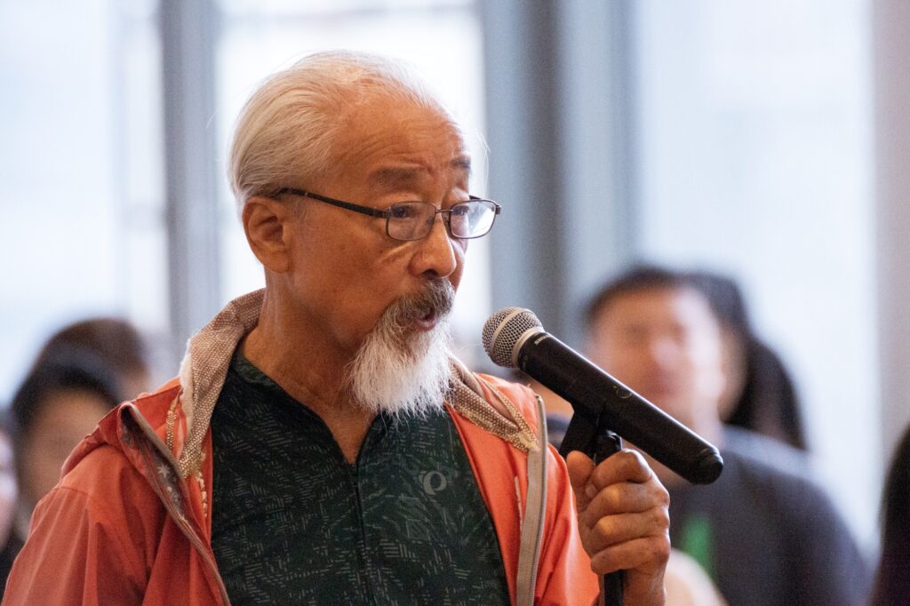 Robert Lee speaks at the MOCA town hall.